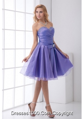 Lovely Beading Sweetheart Knee-length Lavender Organza Prom Gown