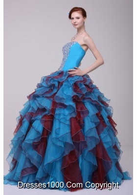 Ball Gown Strapless Beaded and Ruffled Two-tone Quinceanera Dress