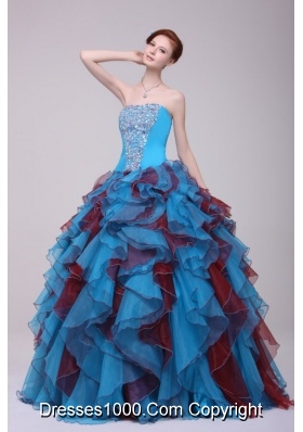 Ball Gown Strapless Beaded and Ruffled Two-tone Quinceanera Dress