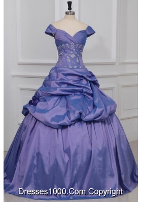 Cap Sleeves Pick Ups and Handle Flowers Taffeta Sweet 15 Dresses