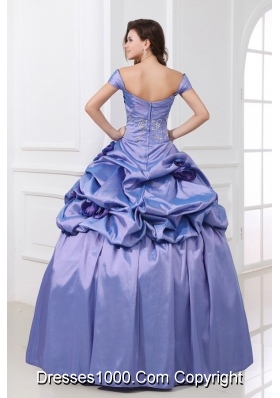 Cap Sleeves Pick Ups and Handle Flowers Taffeta Sweet 15 Dresses