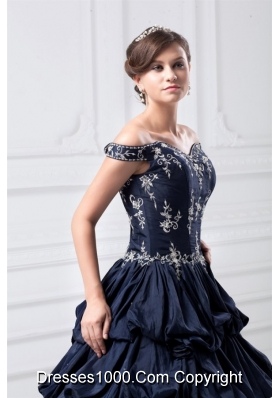 Gorgeous Navy Blue Off-Shoulder Taffeta Quinceanera Dress with Pick-up