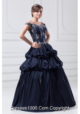 Gorgeous Navy Blue Off-Shoulder Taffeta Quinceanera Dress with Pick-up