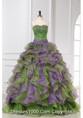 Multi-colored Organza Quinceanera Dress with Beading and Ruffles