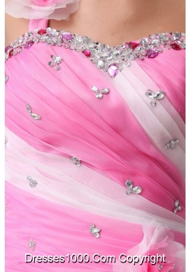 One Shoulder Tiered Quinceanera Dress with Beading and Handmade Flowers