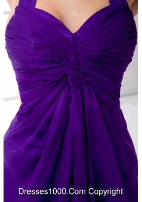 Luxurious Ruching Purple Ankle-length Prom Dresses with Criss Cross