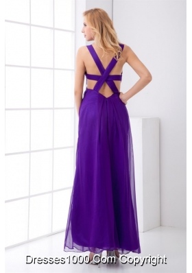 Luxurious Ruching Purple Ankle-length Prom Dresses with Criss Cross