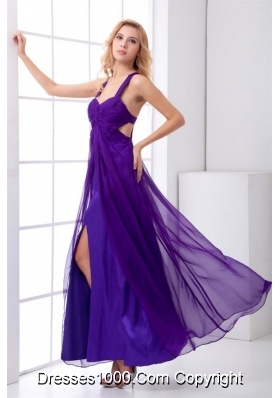 Luxurious Ruching Purple Ankle-length Prom Dresses with Criss Cross