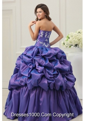 Lavender Taffeta Quinceanera Dress with Appliques and Pick-ups