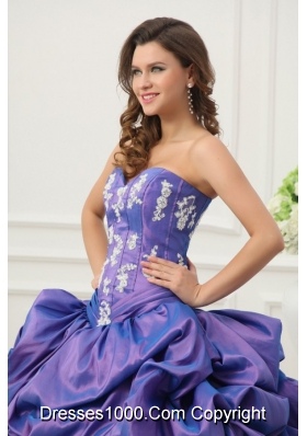 Lavender Taffeta Quinceanera Dress with Appliques and Pick-ups