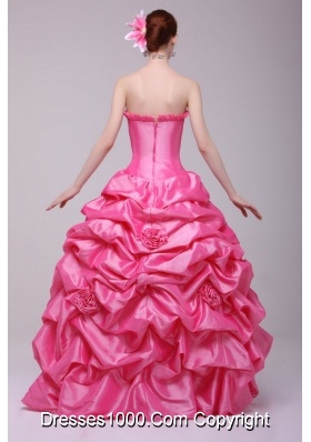 Handle Flowers and Pick Ups Bodice Rose Pink Quinceanera Dress