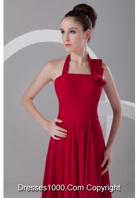 Discount Red Empire Halter Ruched Chiffon Prom Dress for Ladies