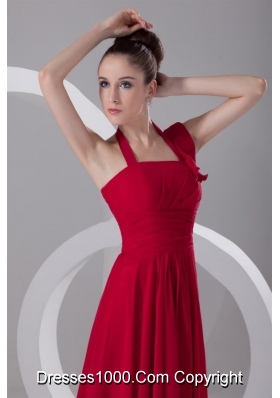 Discount Red Empire Halter Ruched Chiffon Prom Dress for Ladies