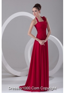 Discount Red Empire Halter Ruched Chiffon Prom Dress for Ladies