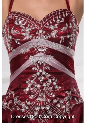 Popular Burgundy Spaghetti Straps Quinceanera Dress with Appliques