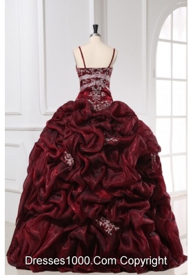 Popular Burgundy Spaghetti Straps Quinceanera Dress with Appliques