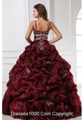 Popular Burgundy Spaghetti Straps Quinceanera Dress with Appliques