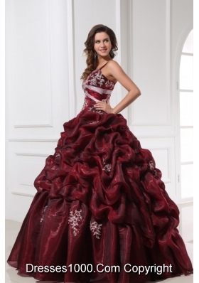 Popular Burgundy Spaghetti Straps Quinceanera Dress with Appliques