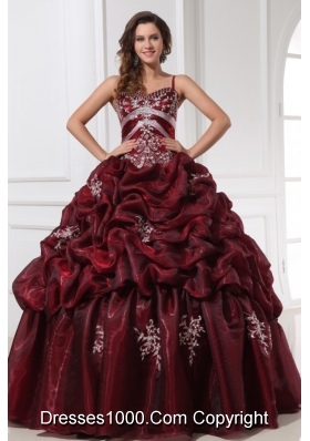 Popular Burgundy Spaghetti Straps Quinceanera Dress with Appliques