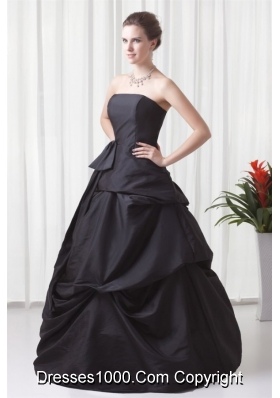 Black Pick Ups Ball Gown Taffeta Dress for Sweet 15 with Bowknot