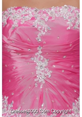 Rose Pink Sweet 16th Dress with Appliques and Pick-ups in Taffeta