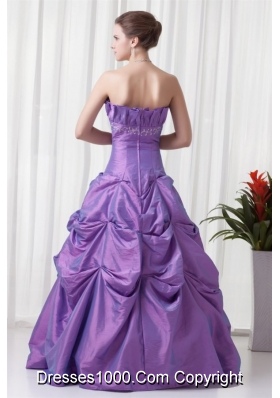 Cheap Strapless Lavender Quinceanera Dress with Embroidery and Pick-ups