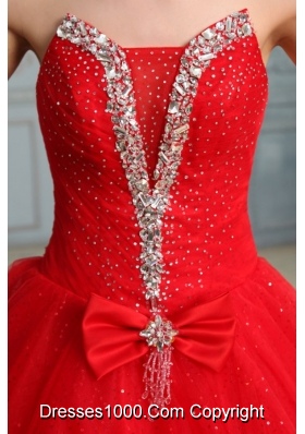 Paillettes and Bowknot Decorated Red Tulle Sweet Sixteen Dresses