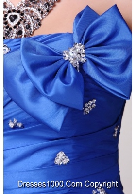 Sassy Beading Bowknot and Pick Ups Blue Taffeta Sweet 16 Dress