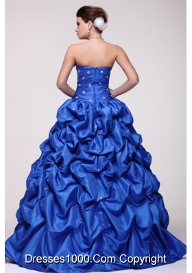 Sassy Beading Bowknot and Pick Ups Blue Taffeta Sweet 16 Dress