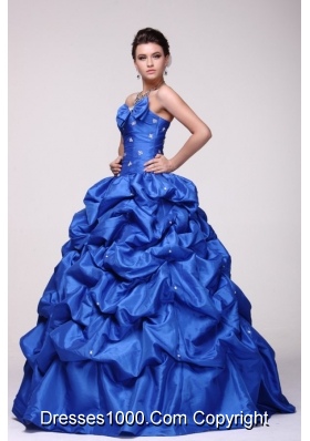 Sassy Beading Bowknot and Pick Ups Blue Taffeta Sweet 16 Dress