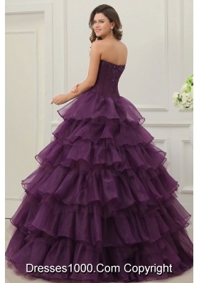 Ruffled Layeres Quinceanera Dress in Dark Purple with Beading