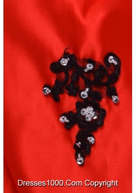 Black and Red Appliques Decorated Sweep Train Sweet 15 Dresses