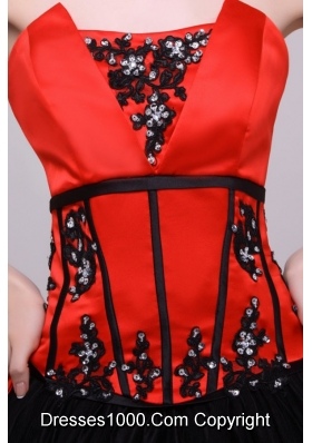 Black and Red Appliques Decorated Sweep Train Sweet 15 Dresses