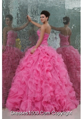 Organza Ball Gown Strapless Floor-length Ruffled Quinceanera Dresses