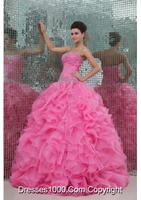 Organza Ball Gown Strapless Floor-length Ruffled Quinceanera Dresses