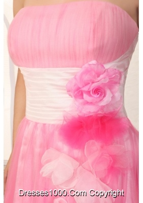 Short Summer Strapless Pink Party Dresses with Hand Made Flowers