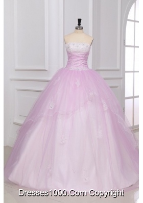 Appliqued Sweet 15th Dress in White and Baby Pink with Strapless Neck