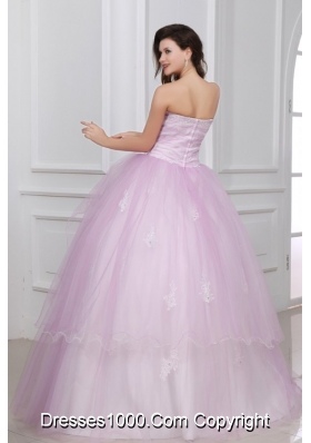 Appliqued Sweet 15th Dress in White and Baby Pink with Strapless Neck