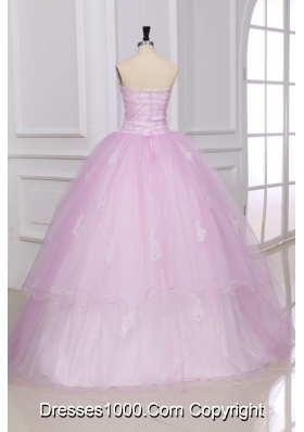 Appliqued Sweet 15th Dress in White and Baby Pink with Strapless Neck