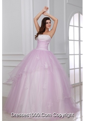 Appliqued Sweet 15th Dress in White and Baby Pink with Strapless Neck