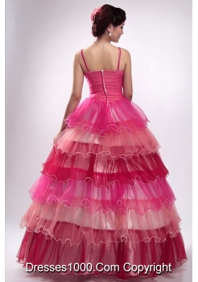 Spaghetti Straps Ruffled Layers Organza Quinceanera Party Dress