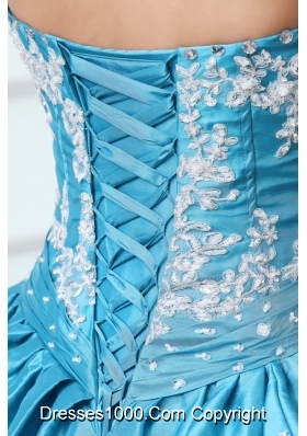 Floral Appliques and Pick Ups Aqua Blue Taffeta Sweet 16 Dresses