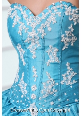 Floral Appliques and Pick Ups Aqua Blue Taffeta Sweet 16 Dresses