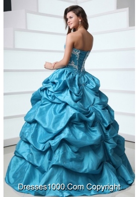 Floral Appliques and Pick Ups Aqua Blue Taffeta Sweet 16 Dresses