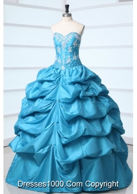 Floral Appliques and Pick Ups Aqua Blue Taffeta Sweet 16 Dresses