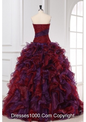 Multi-color Sweetheart Appliqued Sweet 16 Dresses with Ruffles