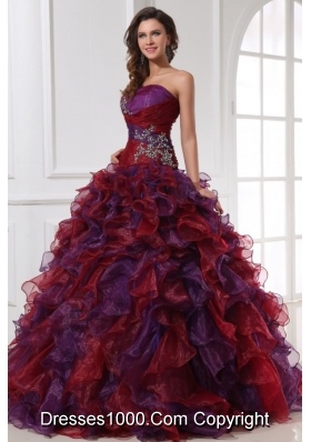 Multi-color Sweetheart Appliqued Sweet 16 Dresses with Ruffles