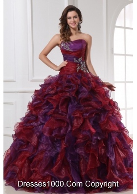 Multi-color Sweetheart Appliqued Sweet 16 Dresses with Ruffles