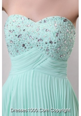 Beading and Pleating Empire Apple Green Prom Dress for Women