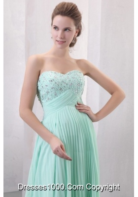 Beading and Pleating Empire Apple Green Prom Dress for Women